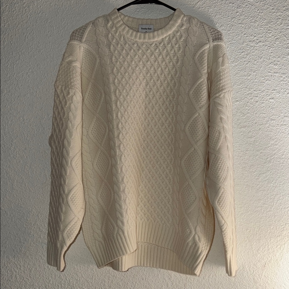 Aritzia Ivory Cable Knit Oversized Pullover